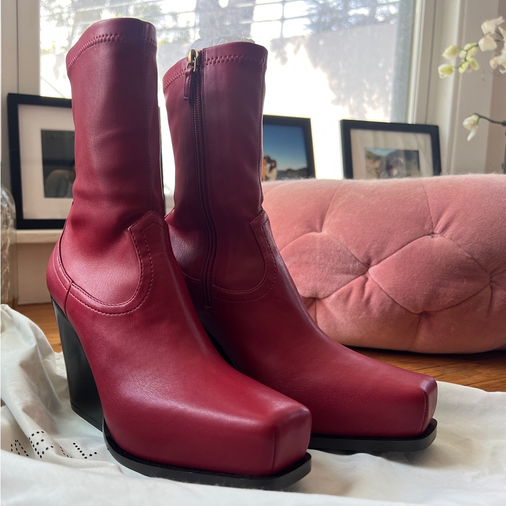 STELLA MCCARTNEY Love Red Cowboy Stretch Vegan Zip Boots —NEW— size 7 🤠💋